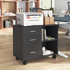 HOMCOM 3 Drawer Mobile Lateral Filing Cabinet with Open Shelves - Black-The large desktop can hold your printer or scanner 