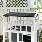 PawHut 4-Floor Outdoor Wood Cat House with Condo Entrances and Perch - Grey-Raised floor to prevent dampness 