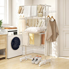 HOMCOM 4-Tier Clothes Drying Rack with Side Wings Wheels for Indoor Outdoor - White-Folding down racks, rotatable wings and foldable legs for easy storage 