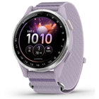 Garmin Approach J1 Smartwatch - Silver Aluminum Bezel with Lilac ComfortFit Fabric Band-Built for golf: The slim, lightweight design with a ComfortFit fabric band fits securely and won’t interfere while swinging