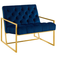 Modway Bequest Gold Stainless Steel Performance Velvet Accent Chair - Navy-Modern Button Tufted Accent Chair