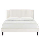 Modway Zahra Channel Tufted Performance Velvet Full Platform Bed with Tapered Black Wood Legs - White-Tapered Black Wood Legs