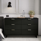 Manhattan Comfort Granville 55.04" Modern Double Wide Dresser - Black-Includes 6 Full Extension Drawers with Top Drawer Designed in Vertical Textured Ribbed Lines Made from Solid Wood.