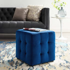 Modway Contour Tufted Cube Performance Velvet Ottoman - Navy-Velvet Polyester Upholstery