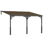 Outsunny 13 ft W x 10 ft L Lean to Gazebo - Hardtop Wall Mounted Outdoor Pergola - Brown-Lean-to design secures wall and ground for space efficiency