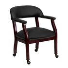 Flash Furniture Top Grain Leather Conference Chair with Accent Nail Trim & Casters - Black-Traditional Style