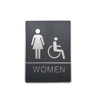 Futech Woman and Handicap with Braille Washroom Sign- Grey - 2 Pack-6"W x 8"H x 1-1/4"D