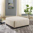 Modway Conjure Channel Tufted Upholstered Fabric Ottoman - Black/Beige-French Piping Accents