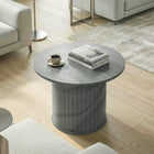 HOMCOM Round Coffee Table with Slatted Column Base - Grey-MDF and steel construction supports up to 22 lbs securely