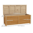 Outsunny Outdoor Wood Deck Box with 2 Safety Hinges - 176L - Light Brown-Two metal hinges for smooth, easy opening of the lid