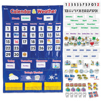 Learning Resources Calendar & Weather Pocket Chart, 30.75" x 44.25"-Material: Nylon