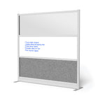 Luxor Modular Wall with Whiteboard - 70" W x 70" H - Wide Grey Frame, Frosted Acrylic, Cool Grey PET-Creates semi permanent privacy in shared spaces