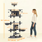 PawHut 79" Large Cat Tree Tower with Scratching Posts and Hammock - Dark Grey-Sisal posts for scratching and clawing			 