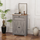 HOMCOM 23.6"W Farmhouse Sideboard Buffet Cabinet with Barn Doors & Drawer - Grey Wash-An adjustable shelf gives you flexibility in personalizing the storage compartments