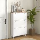 HOMCOM Shoe Cabinet with 3 Flip Drawers for 24 Pairs - White-Tabletop provides additional display and storage space