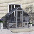 PawHut 74" H Large Catio Outdoor Cat Enclosure with Waterproof Cover - Grey-Includes two condos with curtains for cozy hideouts 