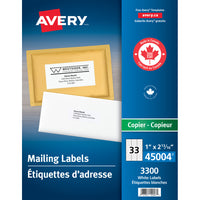 Avery White Copier Address Labels, 2-13/16" x 1", 3300 Pack (45004)-Permanent Label