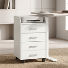 HOMCOM 4 Drawer Vertical Mobile Filing Cabinet with Lockable Wheels - White-Four-drawer file cabinet offers easy access to files 