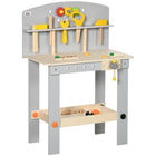 Qaba Kids Tool Bench with Storage Shelf - Construction Work Shop Toy - Multicoloured - Set of 31-31 necessary tools and extras, such as a hammer, screwdrivers, and more 