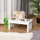 PawHut Deluxe Double Pet Dog Bowl Feeding and Watering Station - White-Elevated pet bowls with anti-slip feet make it stable and prevent sliding, offering protection for your floors also. ●This feeder design provides ease of access to food and water which can help facilitate movement of food from the mouth to the stomach. 