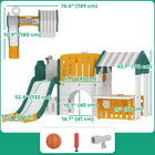 Qaba 7-in-1 Toddler Slide with Playhouse and Basketball Hoop for Indoor Play - Yellow-A spacious playhouse and whiteboard inspire creativity and play 