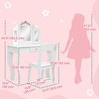 Qaba Kids Vanity Set Dressing Table with Tri-Folding Mirror, Chair - White-Included drawer helps organize accessories and keepsakes
