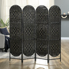 HOMCOM 4 Panel Arched Top Woven Freestanding Room Divider for Bedroom - Black-Material: Paper Rope, Pine Wood 
