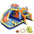 Qaba Inflatable 8-in-1 Bouncy Castle for Kids with Slide, Pool (Ball Pit), Climbing Wall, Blower-Kids can jump, slide, climb, splash, shoot hoops and toss rings
