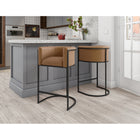 Manhattan Comfort Cosmopolitan 23.7" Mid-Century Modern Faux Leather Upholstered Counter Stool - Camel and Black - 2 Pack-Frame Made of Durable Metal with Geometric Design