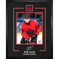 Frameworth Nick Suzuki Replica Signature Hockey Canada 2026 - Framed Print - 16" x 20"-Officially licensed Hockey Canada collectible featuring Nick Suzuki replica signature on a premium 2026 action photo. 16 by 20 inch premium framed display