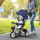 Qaba 6-in-1 Toddler Tricycle with Parent Push Handle and Cupholder - Dark Blue-Rotatable baby seat for easy parent supervision while strolling 
