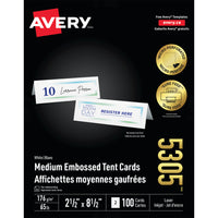Avery White Laser/Inkjet Printable Medium Tent Cards, 2-1/2" x 8-1/2", 100 Pack, (5305)-Tent card