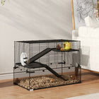 PawHut Cage with Glass Basin for Small Hamsters - Black-Colour: Black