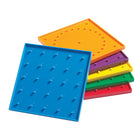 Learning Advantage Double-Sided Geoboard Set - 5 x 5 Grid / 24 Pin Circular Array - Set of 6-6 DOUBLE-SIDED BOARDS, 120 BANDS -- This set includes 6 double-sided geoboards with a 25-pin grid on one side and 24-pin circular array on the other. Also includes 120 assorted rubber bands.