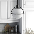 Hudson&Canal Cieonna 9.38" Wide Pendant with Glass Shade - Blackened Bronze/White Milk-Handcrafted blackened bronze finish is applied to the metal base