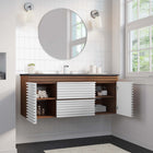 Modway Render 48" Wall-Mount Bathroom Vanity - White/Walnut/Black-Full-Extension Drawers