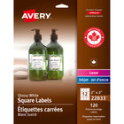 Avery Glossy Square Labels - 2" x 2" - White - 120 Labels-White Glossy Square Labels