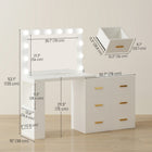HOMCOM Vanity Desk with Mirror and 12 LED Lights - 46.5" L x 30.7" W x 53.1" H - White-Built-in charging station powers hair tools and phones 