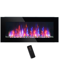 HOMCOM Wall Mounted Fireplace with LED Flame - Black-Wall-mounted design with decorative pebbles enhance your space with modern elegance