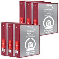 BAZIC Products 1.5" 3-Ring View Binder with 2 Pockets - Burgundy - 6 Pack-Hard Vinyl Cover
