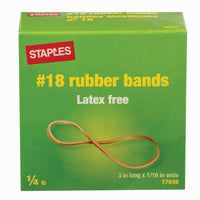 Staples Latex Free Rubber Bands - #18 - 3" L x 1/16" W - 1/32" Thickness - 1/4 lb. Box-Ideal for home or office use
