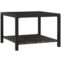 Outsunny Outdoor Rattan Outdoor Coffee Table with Tempered Glass Tabletop, Storage Shelf, Steel Frame-Modern rattan design enhances garden aesthetics and complements home style