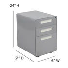 Flash Furniture Ergonomic 3-Drawer Legal/Letter Locking Mobile Filing Cabinet - Grey-Designed to fit under most tables and desks
