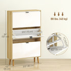 HOMCOM Narrow Shoe Cabinet with 3 Flip Drawers - White-Two-level adjustable shelves fit boots, heels, or sneakers