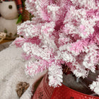HOMCOM 7.5' Snow-Flocked Pencil Artificial Christmas Tree with Steel Base - Pink-Branches open automatically 