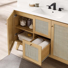 Modway Soma 48" Single or Double Sink Compatible Bathroom Vanity Cabinet - Oak-Rattan Weave Doors and Drawers