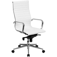 Nicer Interior Ribbed Group Style High Back Desk Chair - White-Upholstered in sleek white PU leather for a clean, modern look
