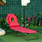 Outsunny Adjustable Outdoor Lounge Chair with Face Hole and Pillow - Red-Made with a strong metal frame and Oxford cloth for dependable construction