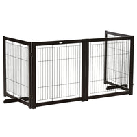 PawHut Wooden Pet Fence with Support Feet - Coffee-Solid pine wood frame and steel mesh, suitable for pets