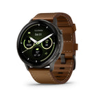 Garmin Venu 4 Smartwatch - 45 mm - Slate with Black Silicone Band and Brown Leather Band-24/7 health monitoring: Make improvements toward a healthier lifestyle with extensive health monitoring features, such as Body Battery  energy monitoring, stress, Pulse Ox and women’s health tracking — including past ovulation estimates — and more